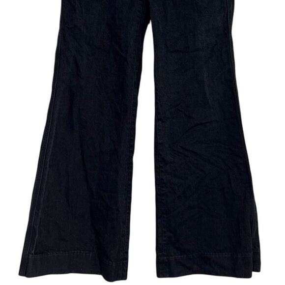 ZARA Mid Rise Wide Flare Leg Full Length Boot Cut Jean 100% Cotton 4 Black #4117 - Picture 4 of 15